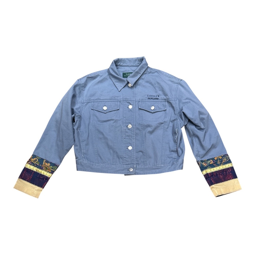 Lauren Ralph Lauren Custom Embellished Cotton Jacket Blue Boho Trucker Medium